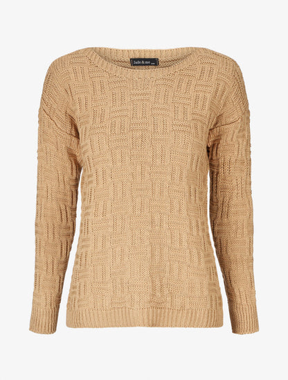 Pull uni en maille à imprimé graphique - Camel - 5