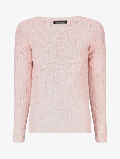 Pull uni en maille à imprimé graphique - Rose - 1