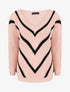Pull en maille imprimé rayures en V - Rose - 1