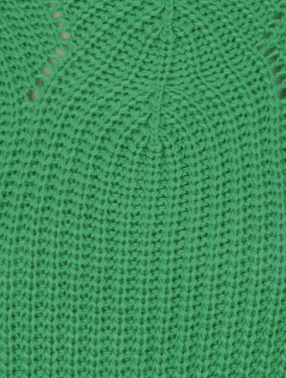 Pull uni en grosse maille à col bateau - Vert - 3