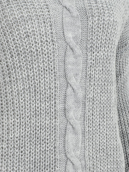 Pull uni à col V et torsade - Gris - 3