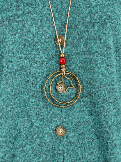 Pull ample à boutons décoratifs - Turquoise - 3