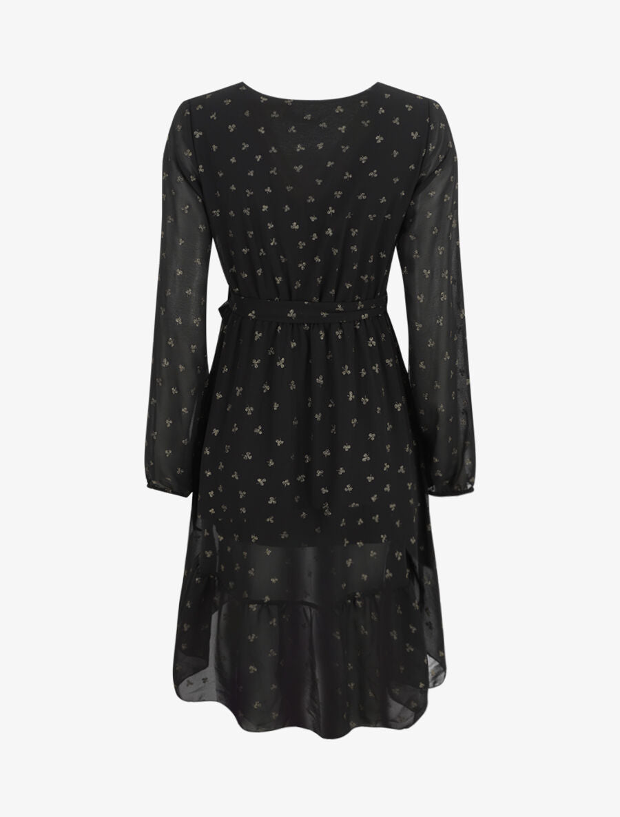 Robe élastiquée imprimée feuilles irisées - Noir - 2