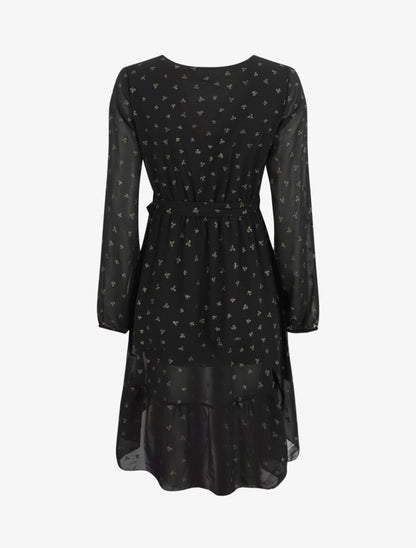 Robe élastiquée imprimée feuilles irisées - Noir - 2