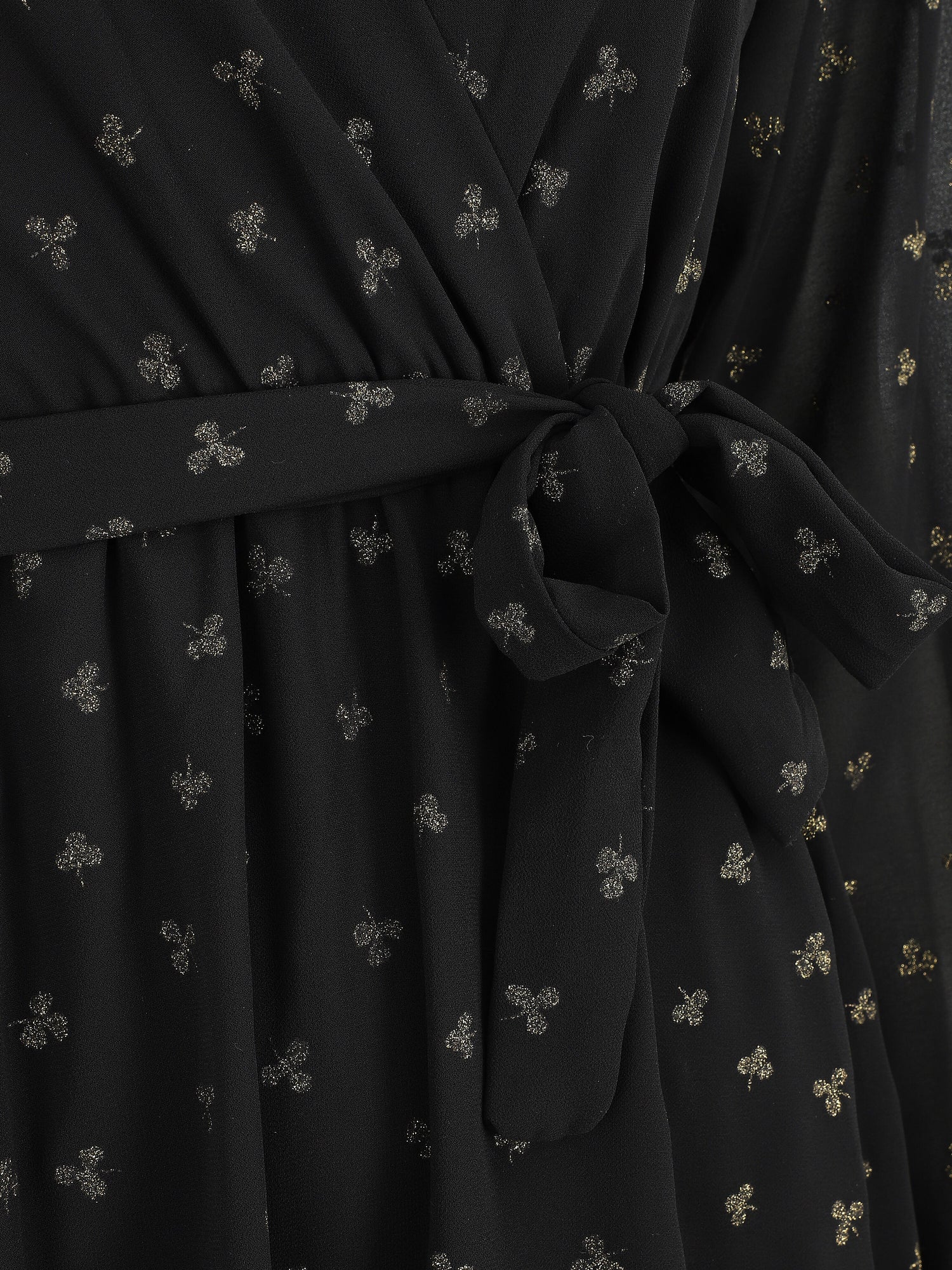Robe élastiquée imprimée feuilles irisées - Noir - 3