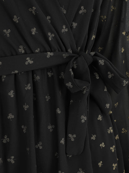 Robe élastiquée imprimée feuilles irisées - Noir - 3