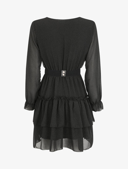 Robe à col cache-coeur volantée - Noir - 2