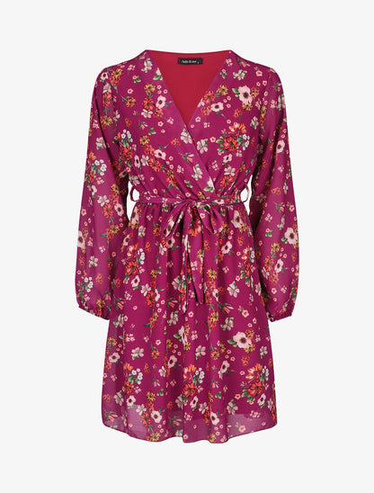 Robe mi-longue taille élastiquée imprimé petites fleurs - Mauve - 5