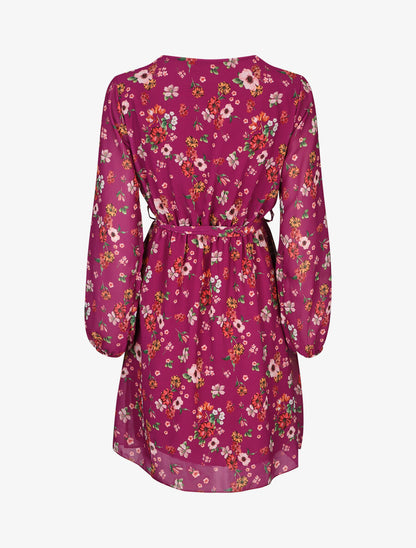 Robe mi-longue taille élastiquée imprimé petites fleurs - Mauve - 2
