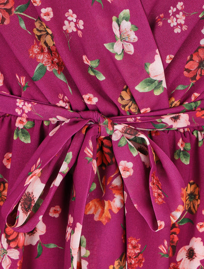 Robe mi-longue taille élastiquée imprimé petites fleurs - Mauve - 3