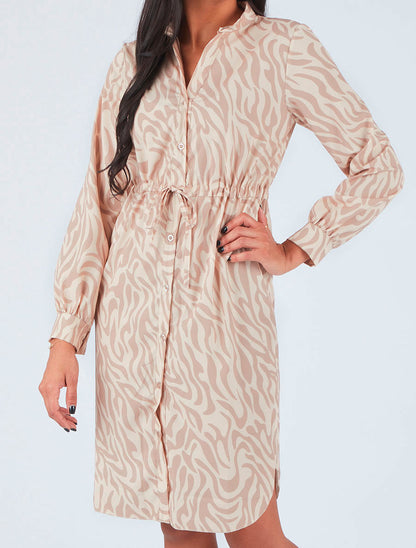 Robe chemise à imprimé abstrait - Beige - 4