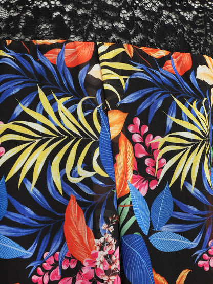 Blouse en voile imprimé tropical - Noir - 3