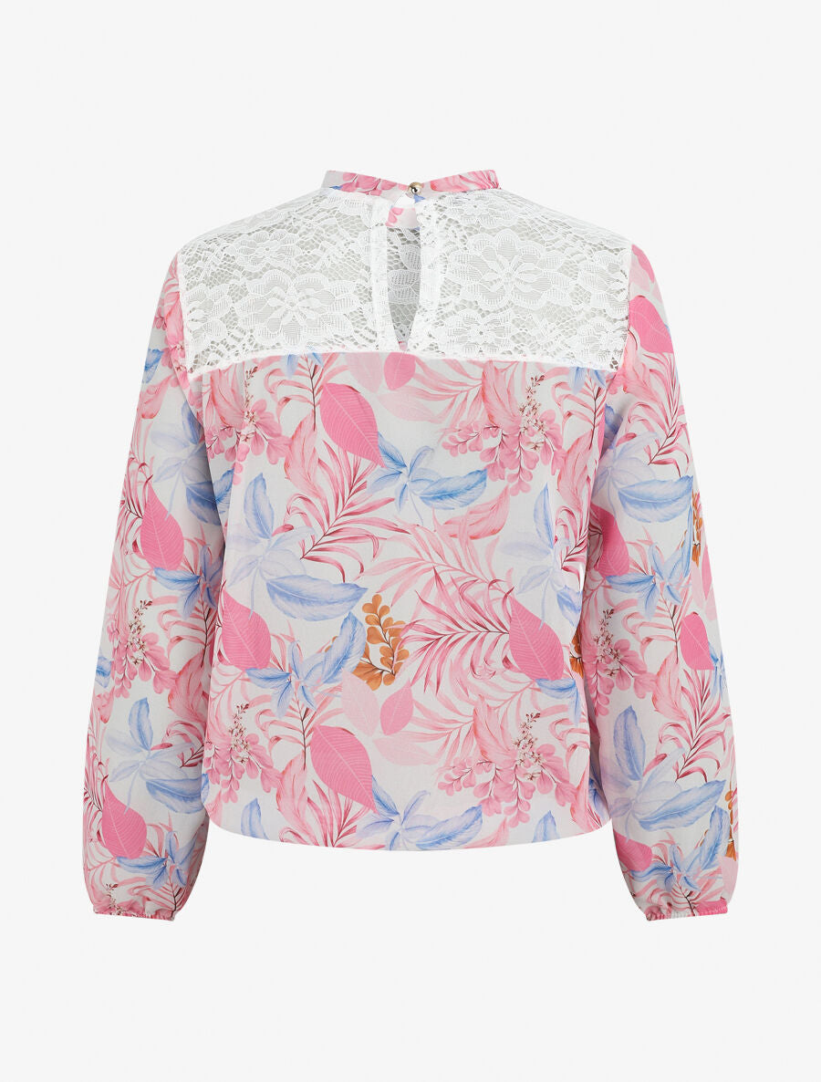 Blouse en voile imprimé tropical - Blanc - 2