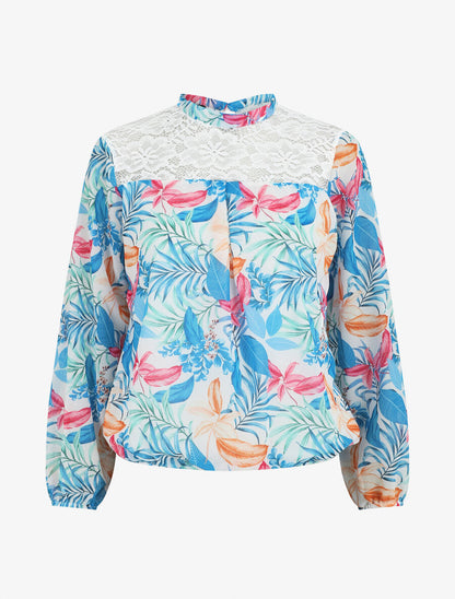 Blouse en voile imprimé tropical - Bleu ciel - 4