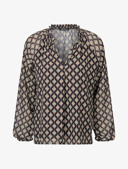 Blouse vaporeuse à imprimé rétro - Noir - 1