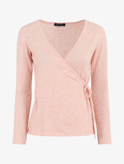 Pull cache-coeur uni - Rose poudré - 1
