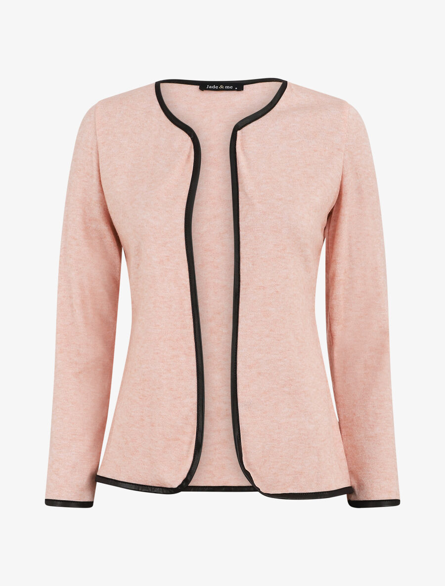 Gilet uni à liseré texturé - Rose poudré - 5