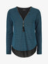 Pull à col V en voile superposé à rayures irisés - Bleu canard - 5