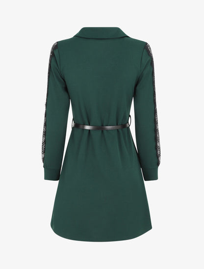Robe chemise à manches dentelle - Vert foncé - 2