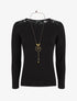 Pull uni à épaules dentelle - Noir - 1