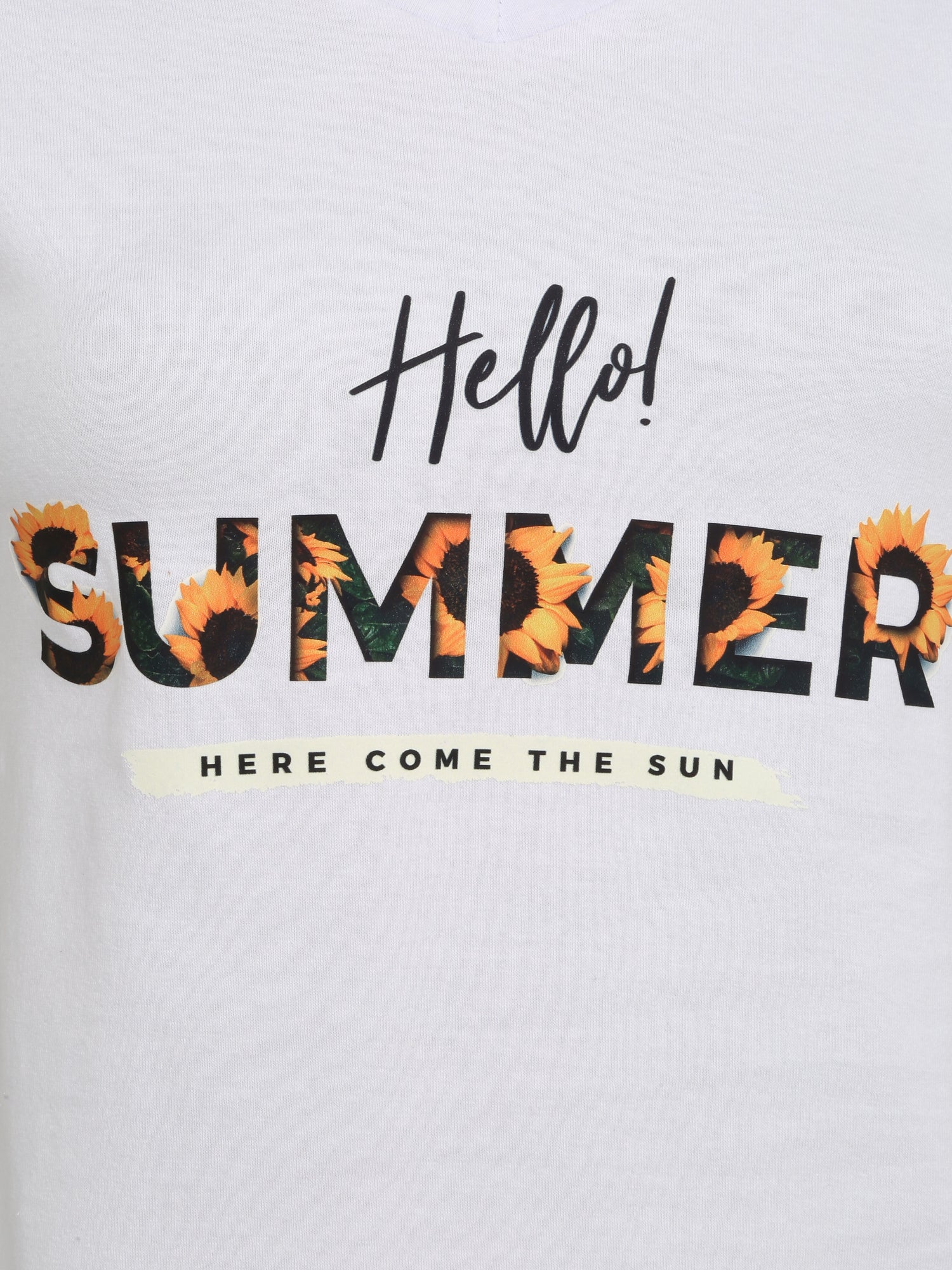 T-shirt slim à message et tournesols - Blanc - 3