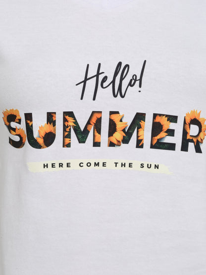 T-shirt slim à message et tournesols - Blanc - 3