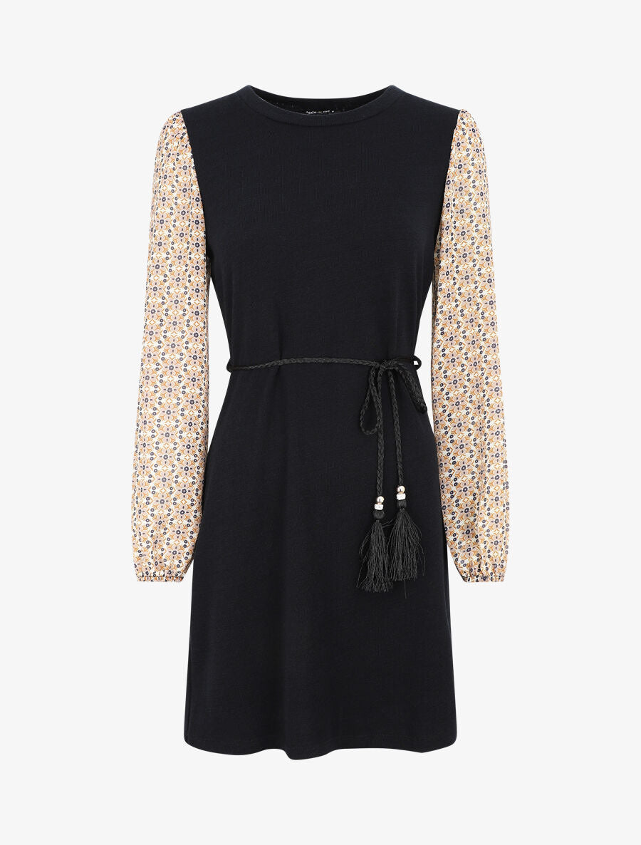 Robe coupe droite à manches imprimé fleuri - Beige - 5