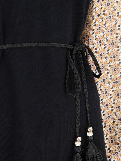 Robe coupe droite à manches imprimé fleuri - Beige - 3