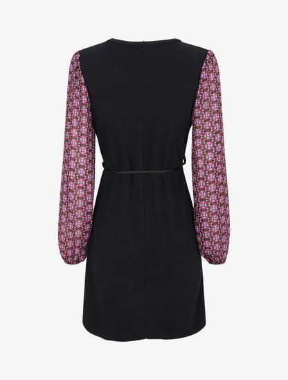 Robe coupe droite à manches imprimé fleuri - Violet - 2