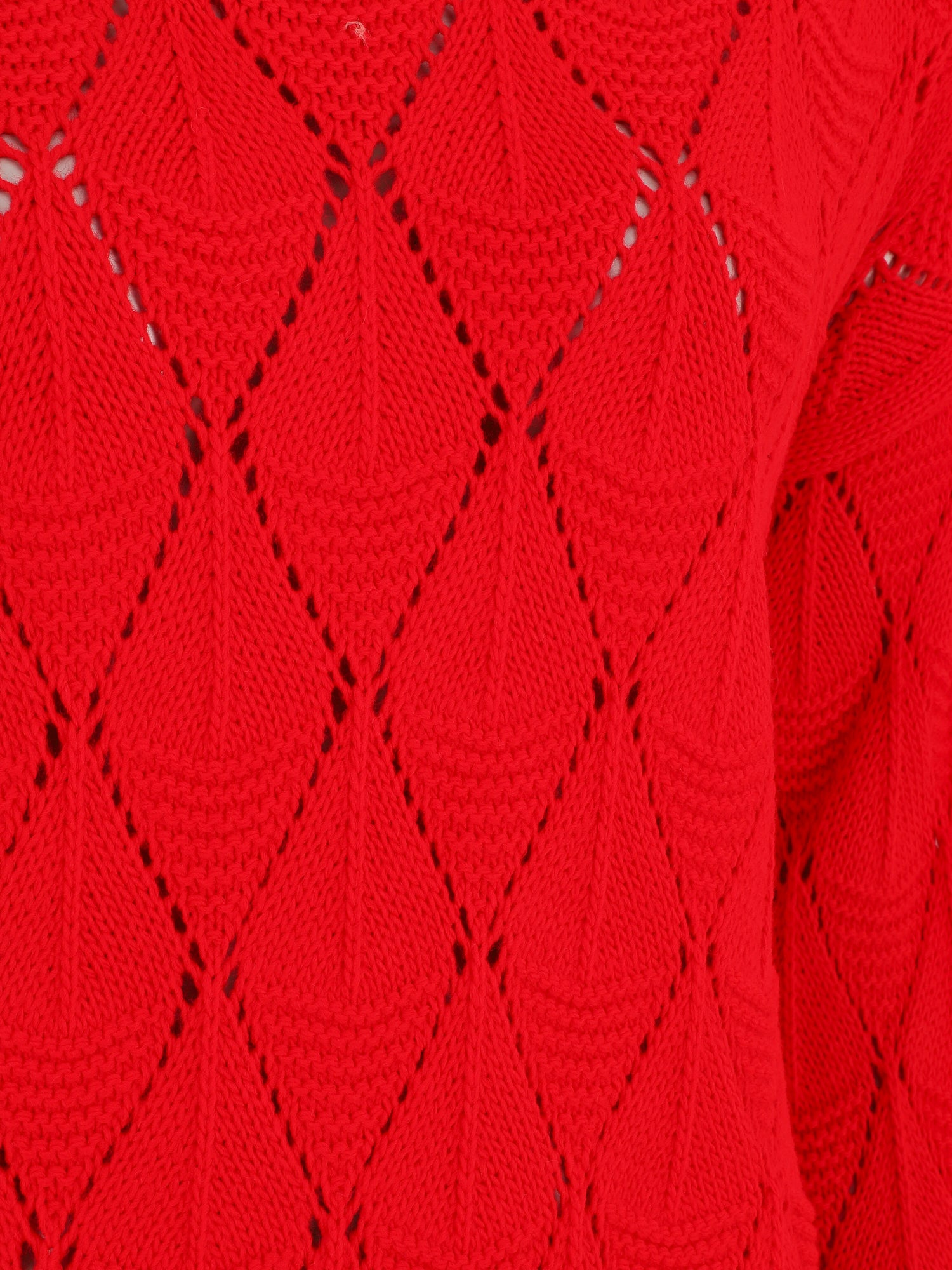 Pull uni en maille ajourée - Rouge - 3