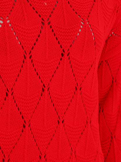 Pull uni en maille ajourée - Rouge - 3