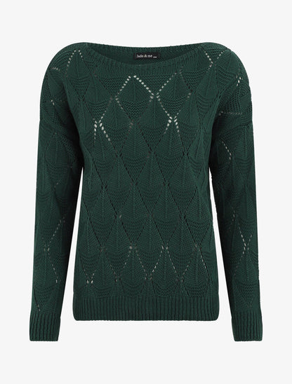 Pull uni en maille ajourée - Vert sapin - 4