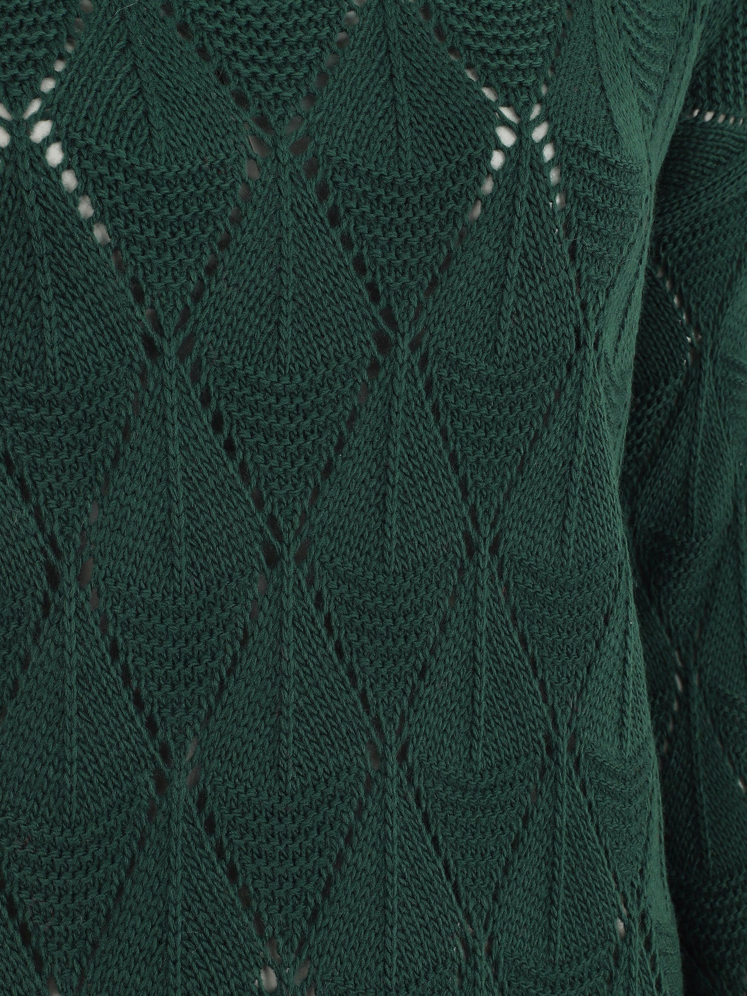 Pull uni en maille ajourée - Vert sapin - 3