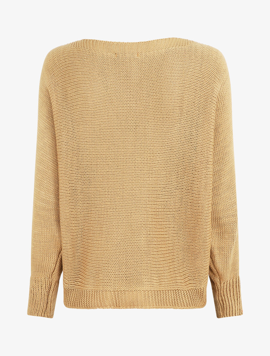 Pull uni en maille motif losange - Camel - 2