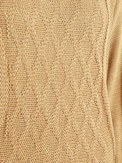 Pull uni en maille motif losange - Camel - 3