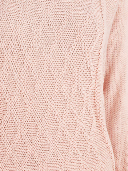 Pull uni en maille motif losange - Rose poudré - 3