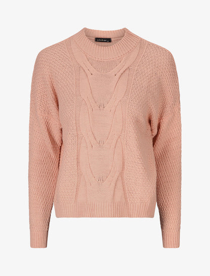 Pull torsadé et bords côtelés - Rose - 5