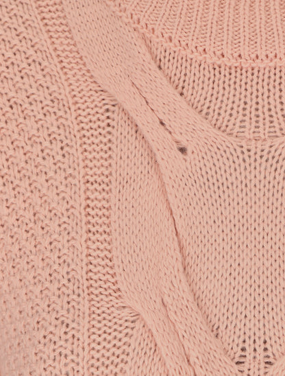 Pull torsadé et bords côtelés - Rose - 3