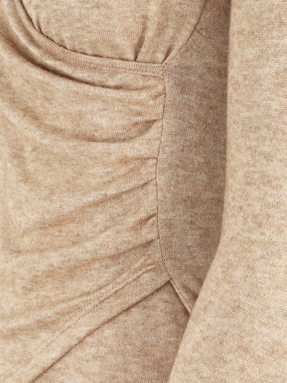 Pull fin à encolure cache-coeur et effet drapé - Camel - 3