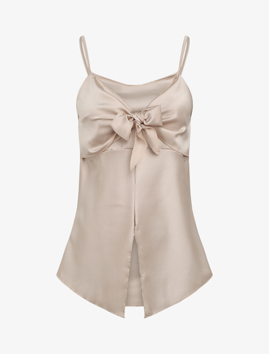 Caraco droit satiné à noeud - Beige - 1