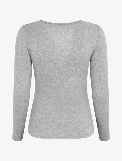 Pull fin à encolure cache-coeur et effet drapé - Gris - 2