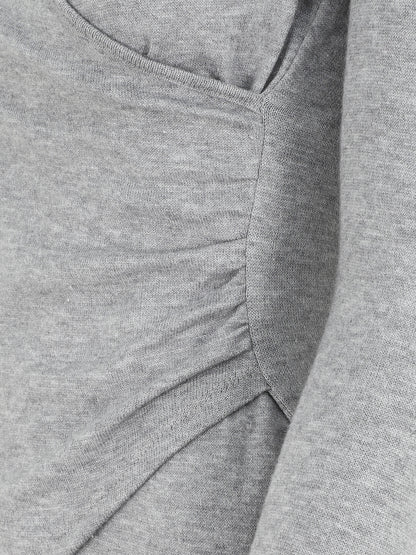 Pull fin à encolure cache-coeur et effet drapé - Gris - 3