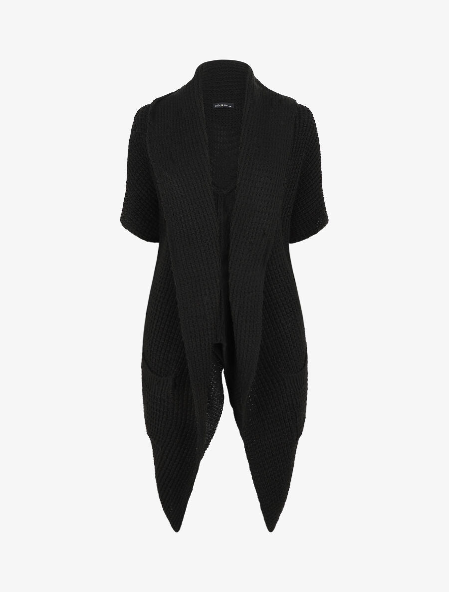 Gilet manches courtes et col châle - Noir - 1