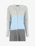 Gilet mi-long rayé à capuche - Bleu ciel/gris - 1