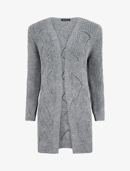 Gilet mi-long classique à bord côtelés - Gris - 1