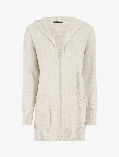 Gilet mi-long à capuche - Beige - 1