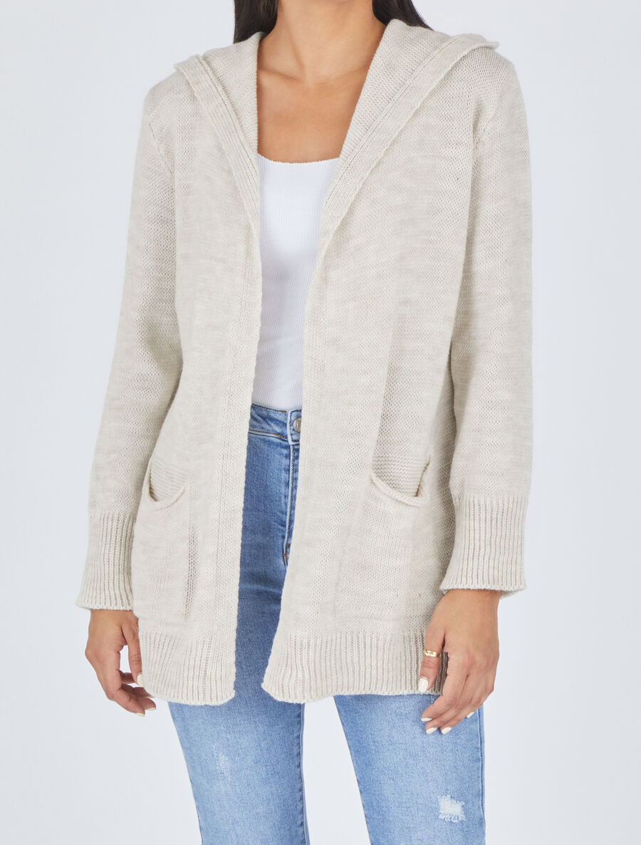 Gilet mi-long à capuche - Beige - 4