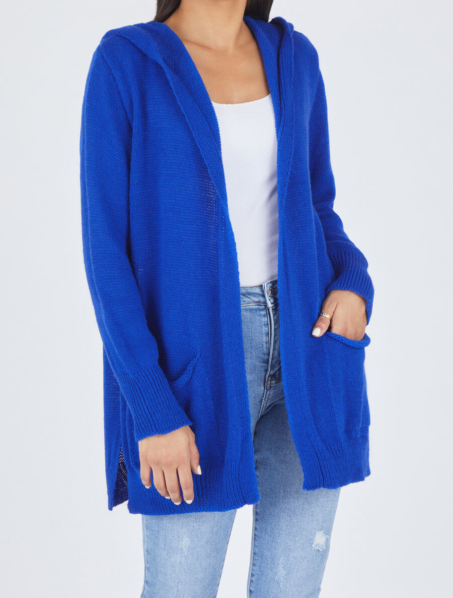 Gilet mi-long à capuche - Bleu roi - 4