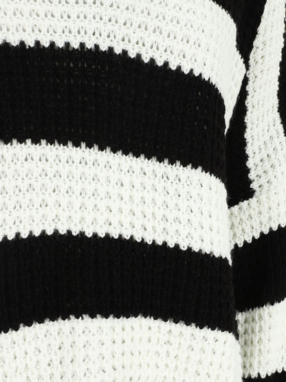 Pull rayé ample - Noir - 3