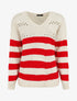 Pull ajourée à rayures - Rouge/beige - 1